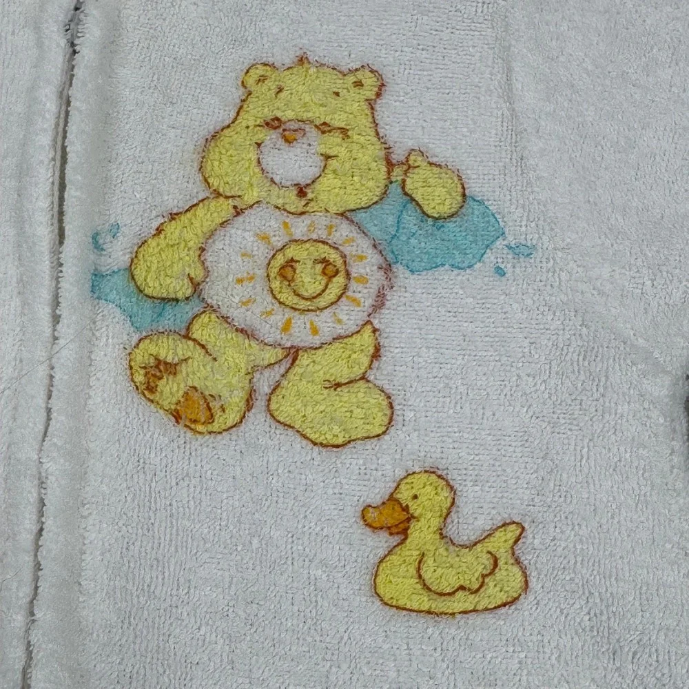 Vintage Care Bears Terry Cloth Zip Towel / Robe White Funshine Bear‎  Duck Baby